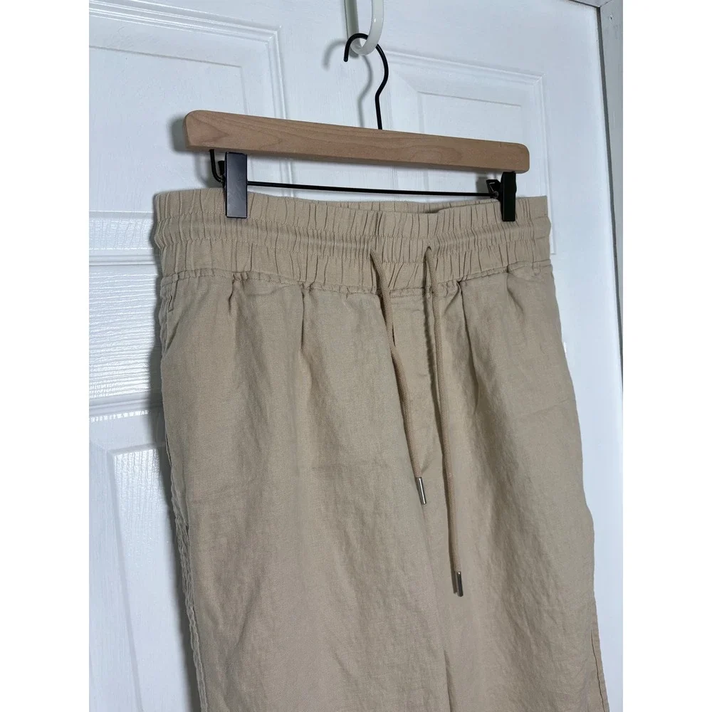 Quince Wide Leg Linen Pants Drawstring Waist Tan Large